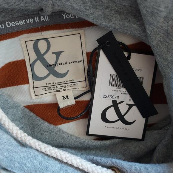 Ampersand Double Hood Hoodie Pullover Striped Sweatshirt Women Medium NWT - Picture 6 of 8